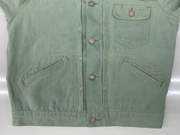ダブルアールエル RRL SANTAFE WORK JACKET サンタフェ ワーク ジャケット デニム Gジャン ボタン 加工 Ralph Lauren ターコイズ 緑 ジャケット 無地 グリーン Mサイズ 104MT-2071