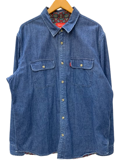 シュプリーム SUPREME flannel lined twill shirt 長袖シャツ ブルー XLサイズ 201MT-2967