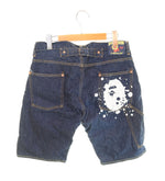 アベイシングエイプ A BATHING APE デニムハーフパンツ ペンキ加工 針シンチバック 股リベット 001DS0301003X ハーフパンツ ネイビー Mサイズ 103MB-538