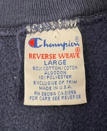 チャンピオン Champion 90s～ ヴィンテージ vintage 刺繍タグ リバースウィーブ REVERSE WEAVE カレッジロゴ USA製 アメリカ製 スウェット ネイビー Lサイズ 101MT-4475