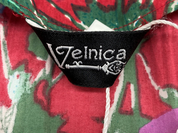 ヴェルニカ Velnica Vネック 花柄 マキシ丈 フレアスリーブ ハイウエスト Aライン コットン タグ付き インド製 MADE IN INDIA RED 赤 20016 ワンピース 総柄 レッド 104LT-202