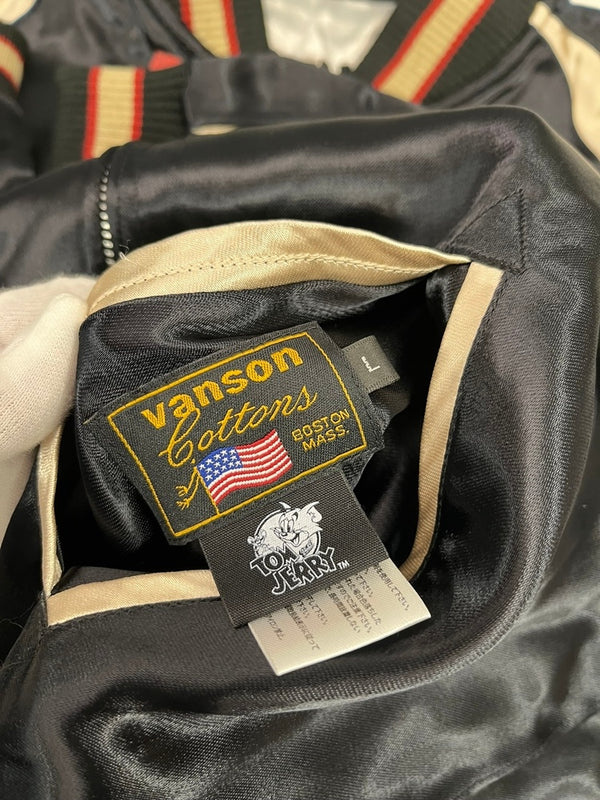 バンソン VANSON  トムとジェリー コラボ 刺繍 レーヨンサテン リバーシブル刺繍 スカジャン ブラック×ベージュ シルバー×ブラック TJV-2241 ジャケット ブラック Lサイズ 101MT-5382