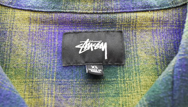 ステューシー STUSSY オンブレチェック オープンカラー ウールシャツ グリーン パープル 長袖シャツ グリーン LLサイズ 103MT-1190