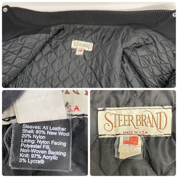 【曜日割引対象外】 ステアブランド STEER BRAND 90's USA製 ウール スタジャン ジャケット ブラック Lサイズ 201MT-4608 VB