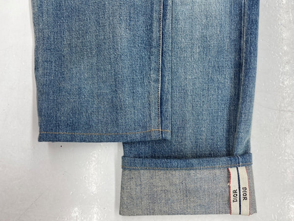 ディオール Dior SLIM 17.5 DENIM PANTS デニム パンツ セルビッチ ストレート ボタンフライ ジーンズ 青 ロゴ 013D001DY994 デニム ブルー サイズ 29 104MB-261