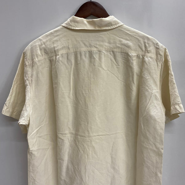 【曜日割引対象外】 ラルフローレン POLO RALPH LAUREN 90's BEACH CAMP オープンカラーシャツ リネン シルク 半袖シャツ ホワイト Lサイズ 201MT-3891 VB