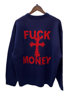 シュプリーム SUPREME ファック マネー セーター "ネイビー" Fuck Money Sweater "Navy"  セーター ネイビー Lサイズ 201MT-3002