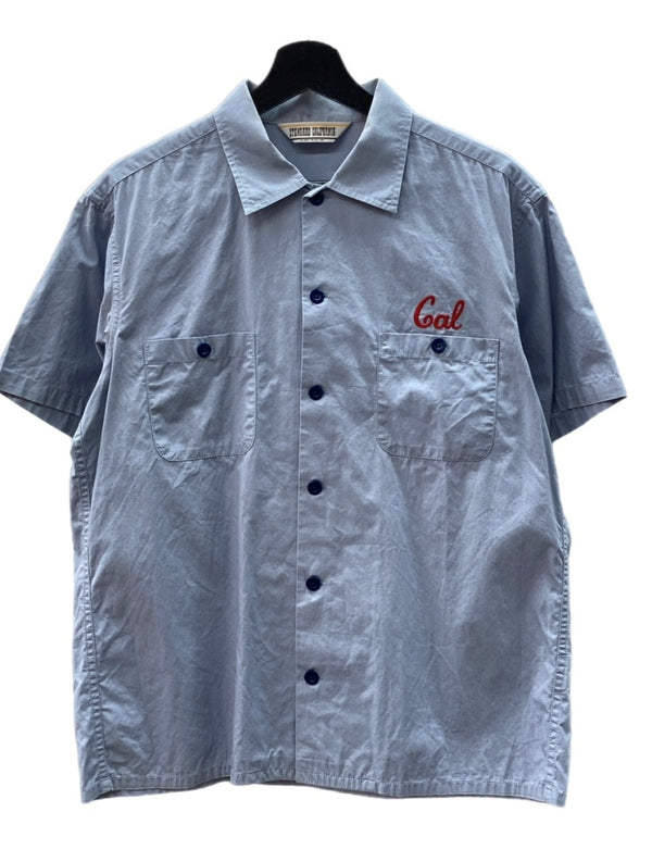 スタンダードカリフォルニア STANDARD CALIFORNIA SD WORK SHIRT ワーク シャツ ボーリング オープン チェーン刺繍 半袖 青 半袖シャツ ロゴ ブルー Lサイズ 104MT-1319