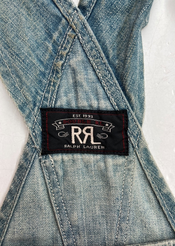 ダブルアールエル RRL OVERALLS オーバーオール オールインワン つなぎ リペア加工 パッチワーク USA製 Ralph Lauren 青 ロゴ つなぎ・オーバーオール ブルー サイズ 4 104MB-186