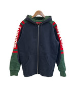 シュプリーム SUPREME 15AW Hooded Track Zip-Up Sweat フーデッドトラックジプアップスウェット パーカースリーブロゴ 紺 パーカ ネイビー Lサイズ 101MT-5046