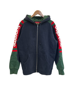 シュプリーム SUPREME 15AW Hooded Track Zip-Up Sweat フーデッドトラックジプアップスウェット パーカースリーブロゴ 紺 パーカ ネイビー Lサイズ 101MT-5046