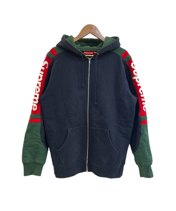 シュプリーム SUPREME 15AW Hooded Track Zip-Up Sweat フーデッドトラックジプアップスウェット パーカースリーブロゴ 紺 パーカ ネイビー Lサイズ 101MT-5046