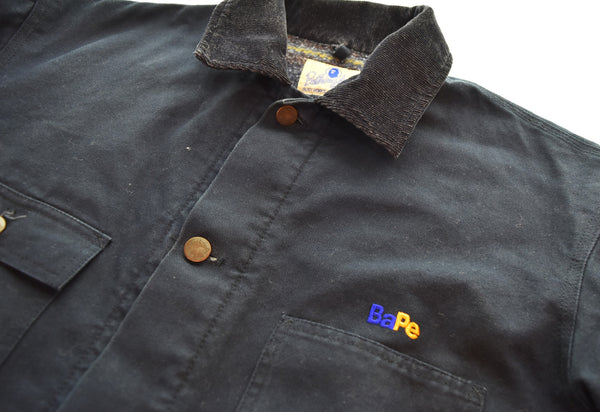 アベイシングエイプ A BATHING APE  00s 襟コーデュロイ ブランケットカバーオール ジャケット ネイビー Lサイズ 103MT-3516