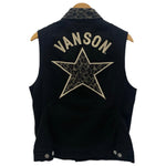 バンソン VANSON ワンスター刺繍 ヒョウ柄切替 ブラックデニムベスト NVSV-2401 Lサイズ 201MT-4084