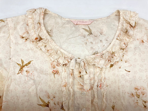 ピンクハウス PINKHOUSE 2011年モデル 生成モチーフ付き たくし上げ 桜 花柄 DRESS ドレス ピコフリル リボン ティアード レトロ アンティーク ロリータ IVORY アイボリー P011CFA09 ワンピース 総柄 ピンク 104LT-222