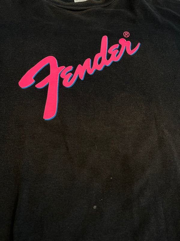US US古着 ヴィンテージ Vintage Fender フェンダー ロゴTシャツ 袖シングル 黒 XL Tシャツ ブラック LLサイズ 101MT-4421