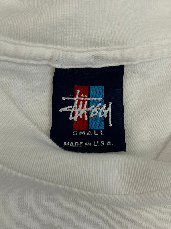 ステューシー STUSSY 90's 90年代 紺タグ OLD STUSSY old school flavor スキーヤー プリント MADE IN USA アメリカ製 VINTAGE ヴィンテージ シングルステッチ Tシャツ ホワイト Sサイズ 101MT-4563