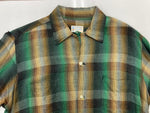 タウンクラフト TOWNCRAFT 60's 60年代 Plusタグ Vintage ヴィンテージ オンブレ チェック オープンカラー 開襟 グリーン ブラウン 長袖シャツ チェック マルチカラー Mサイズ 104MT-1789