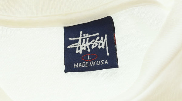 ステューシー STUSSY 90s 90's USA製 紺タグ 迷路プリント グラフィック シングルステッチ Tシャツ ホワイト Lサイズ 103MT-2687
