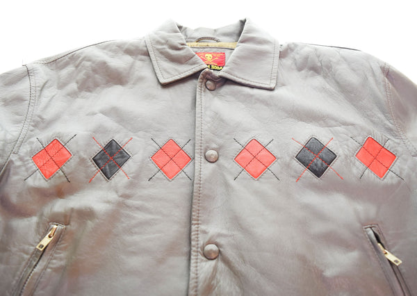 クリームソーダ CREAM SODA  80s ダイヤ柄 レザージャケット ジャケット グレー Lサイズ 103MT-2867