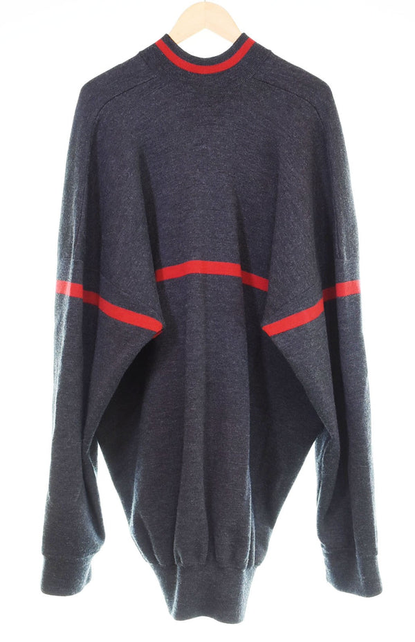 バレンシアガ BALENCIAGA 17AW Vネック チルデンニット 2017 ロゴ セーター グレー Lサイズ 103MT-2936