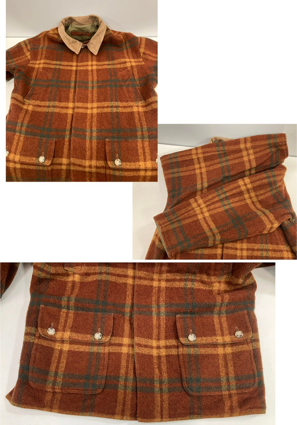 ウィリスアンドガイガー Willis & Geiger リバーシブル 裏チェック 襟レザー カバーオール ハンティング ジャケット カーキ Mサイズ 101MT-5082