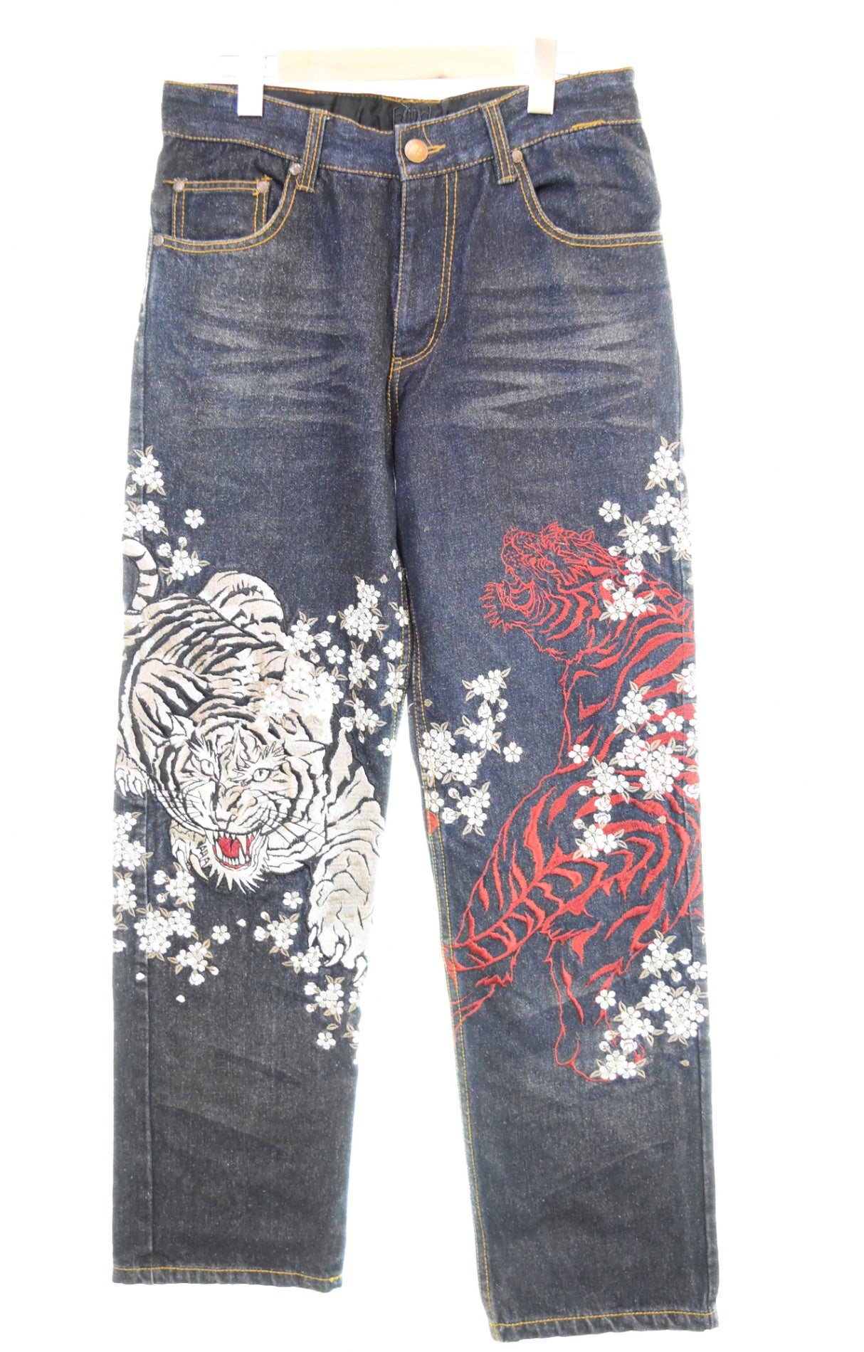リュウギアッサク 流儀圧搾 花鳥風月和柄 刺繍 花柄 デニムパンツ
