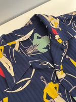 スターオブハリウッド STAR OF HOLLYWOOD DOBBY COTTON OPEN SHIRT SEA CRUISE オープンカラーシャツ SH39319 半袖シャツ ネイビー Mサイズ 101MT-4477