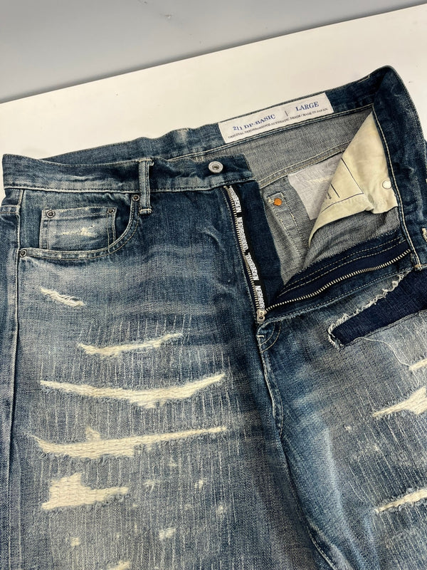 ネイバーフッド NEIGHBORHOOD SCRATCH SAVAGE サベージデニムパンツ パッチワーク ダメージデニム 211XBNH-PTM07 デニム ブルー Lサイズ 101MB-684