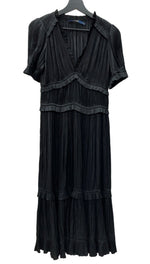 ラルフローレン RalphLauren ポロ POLO 現行タグ Jaclyn Plisse Satin Midi Dress プリーテッド サテン ミディドレス 半袖 プリーツ Pleats フリル BLACK 黒 211772824001 ワンピース ブラック SIZE2 104LT-189