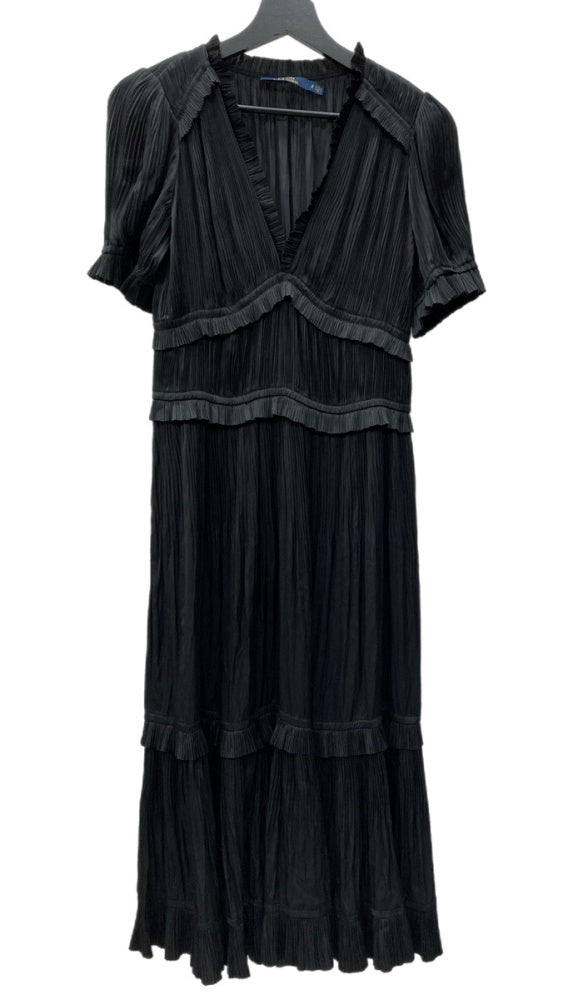 ラルフローレン RalphLauren ポロ POLO 現行タグ Jaclyn Plisse Satin Midi Dress プリーテッド サテン ミディドレス 半袖 プリーツ Pleats フリル BLACK 黒 211772824001 ワンピース ブラック SIZE2 104LT-189