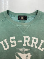 ダブルアールエル RRL PRINT LOGO SWEAT SHIRT プリント ロゴ スウェット シャツ トレーナー 加工 長袖 Ralph Lauren 緑 スウェット プリント グリーン Sサイズ 104MT-1487