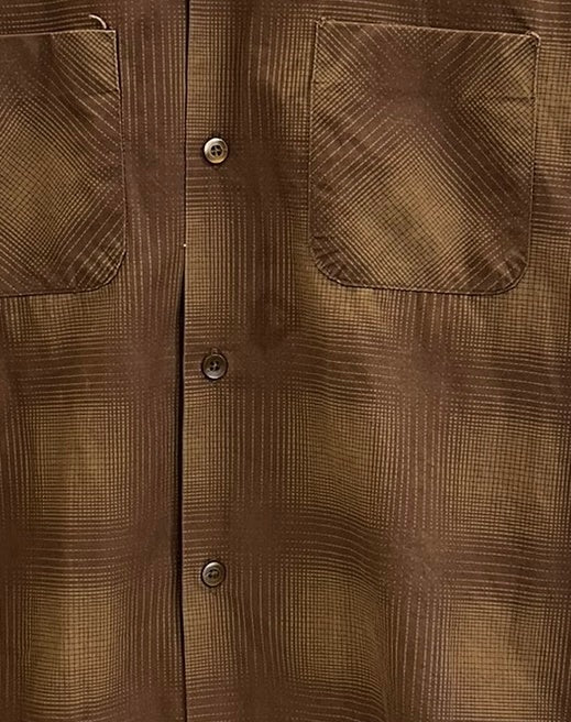 ニードルズ Needles オープンカラー チェックシャツ 開襟 茶 長袖シャツ ブラウン Mサイズ 101MT-5205