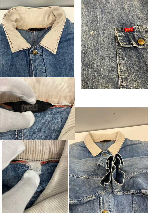 ヴィンテージ vintage 80's 80年代 BIG SMITH ビッグスミス デニムカバーオール チョアコート 金ボタン 襟コーデュロイ ジャケット ブルー 101MT-4897
