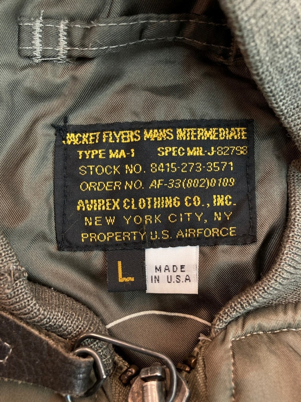 アビレックス AVIREX MA-1 FLIGHT JACKET フライト ジャケット ボンバー ジップアップ ミリタリー 軍物 アウター 緑 ジャケット 刺繍 カーキ Lサイズ 104MT-1799