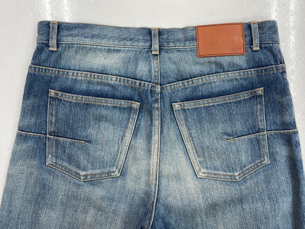 ディオール Dior SLIM 17.5 DENIM PANTS デニム パンツ セルビッチ ストレート ボタンフライ ジーンズ 青 ロゴ 013D001DY994 デニム ブルー サイズ 29 104MB-261