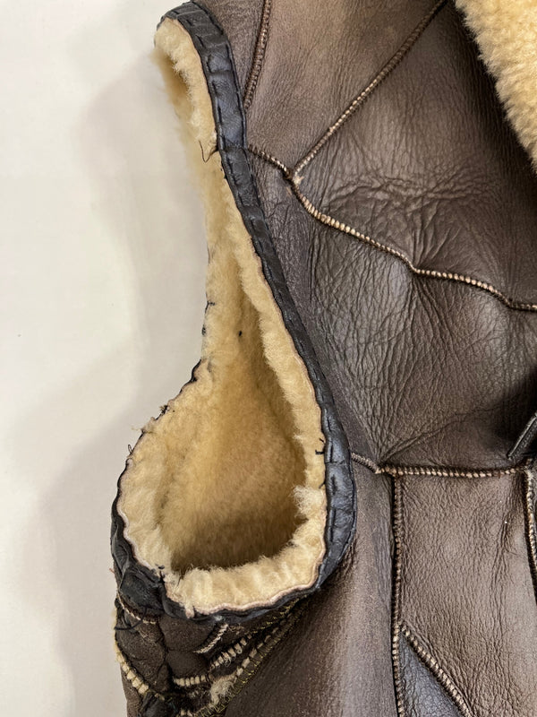 レザーアイテム Leather B-3フライトジャケット ベスト シープスキン 羊革 パッチワーク ムートンベスト 411073 ベスト ブラウン Mサイズ 101MT-5412
