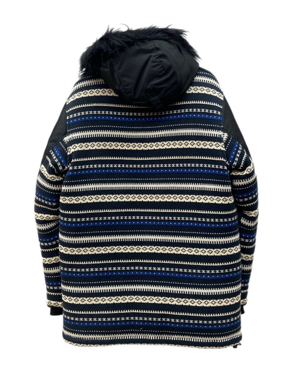 ステューシー STUSSY DOWN JACKET ダウン ジャケット N-3B フライト ニット切り替え ジップアップ ファー アウター 黒 ジャケット 総柄 ブラック Lサイズ 104MT-1653