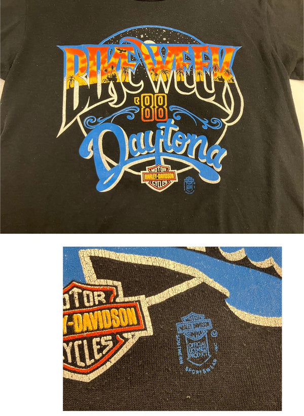 ハーレーダビットソン Harley Davidson 80's 80s JERZEES Daytona Bike Week Vintage 1988 バイク モーターサイクル イーグル シングルステッチ Tシャツ ブラック Mサイズ 101MT-3484