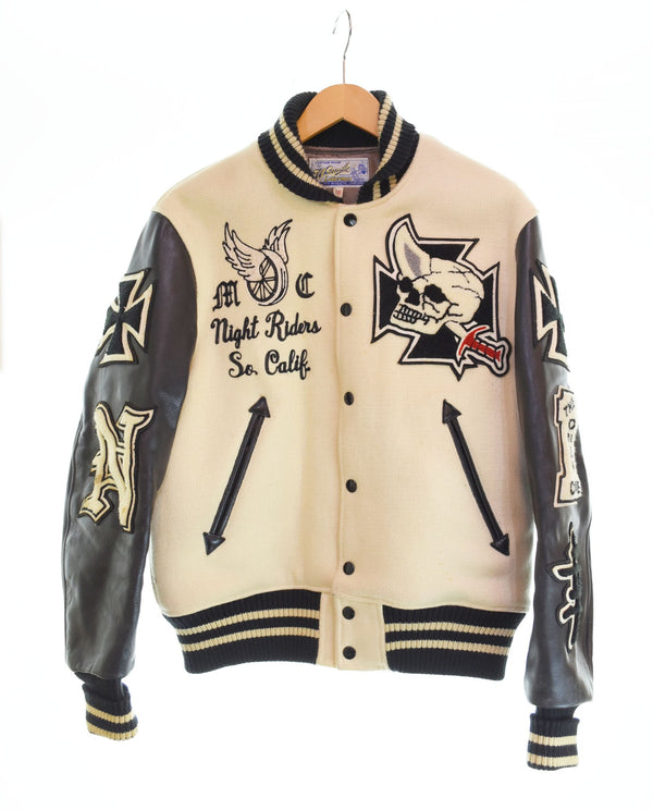 ホワイツビル WHITESVILLE フルデコ レザー切替スタジャン Night Ridersアワードジャケットスタジャン WV11375 38 ジャケット ベージュ 103MT-2490