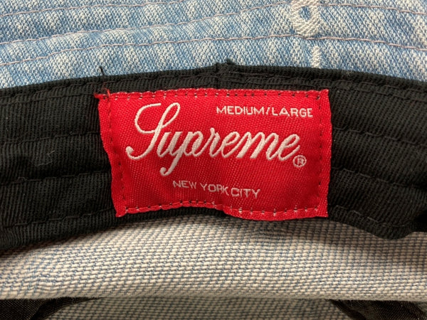 シュプリーム SUPREME LOGO STRIPE JACQUARD DENIM CRUSHER ロゴ ストライプ ジャカード デニム クラッシャー バケハ 白 青 帽子 メンズ帽子 ハット ロゴ ブルー 104H-9