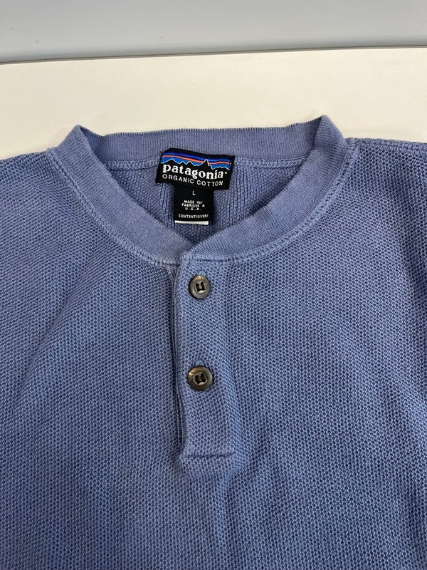パタゴニア PATAGONIA ヘンリーネック 長袖カットソー USA製 無地 ロンT ブルー Lサイズ 101MT-4778