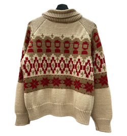 コールマン Coleman カウチンニット ランタン柄 ノルディック ジップアップ 丸襟  セーター 総柄 ベージュ Sサイズ 104MT-973