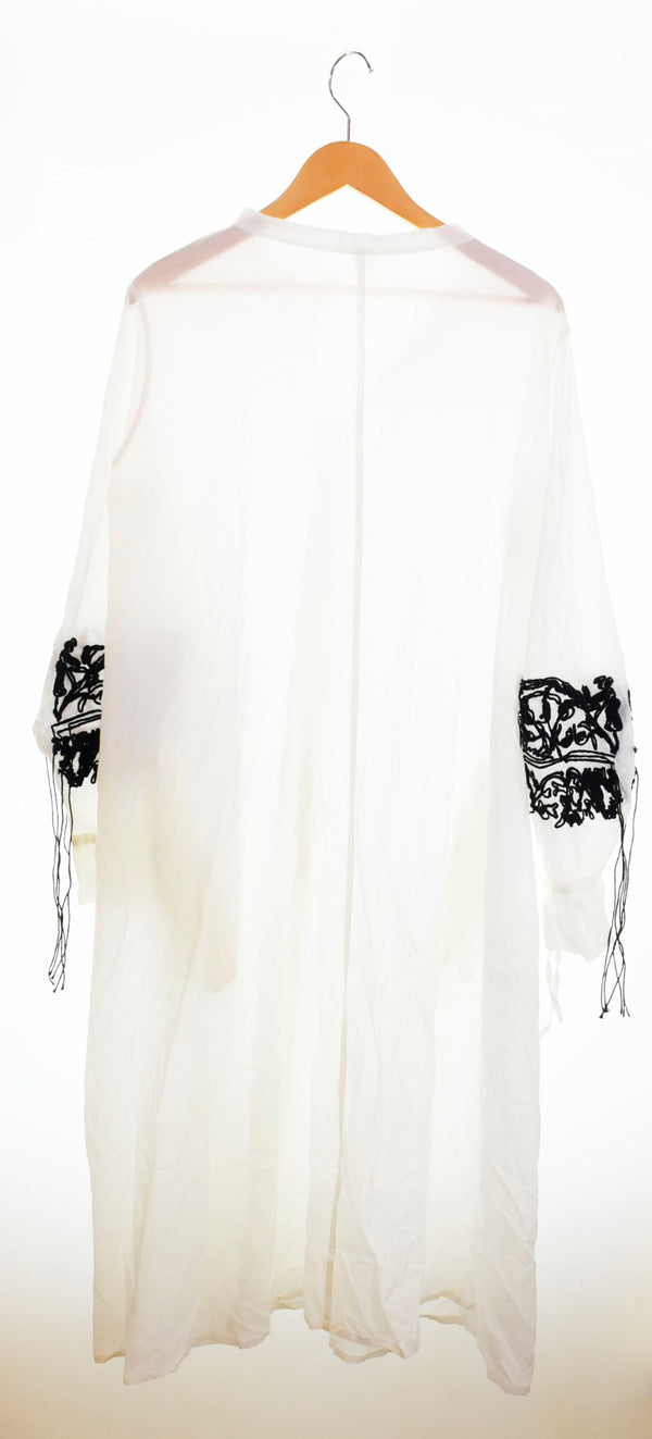 ワイズ Y's ノーカラー Aライン 刺繍 シャツ ドレス 白 YT-D09-225 ワンピース 刺繍 ホワイト 2 103LT-12