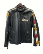 ショット SCHOTT LEATHER JACKET レザー ジャケット JhonnySpecial シングル ライダース アウター 星 黒 3141038 ジャケット ライン ブラック Sサイズ 104MT-895