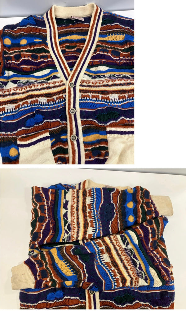クージー COOGI 80's 80年代 白タグ 旧タグ CUGGI VINTAGE ヴィンテージ 立体ニット 3Dニット セーター クレイジーニット   カーディガン マルチカラー Mサイズ 101MT-5075