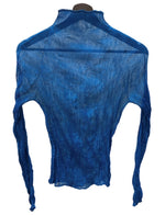 イッセイミヤケ ISSEY MIYAKE 16SS 波プリーツ タートル シアー シースルー トップス PLEATS ポリエステル 日本製 BLUE 青 IM71FJ410 長袖カットソー 無地 ブルー SIZE2 104LT-239