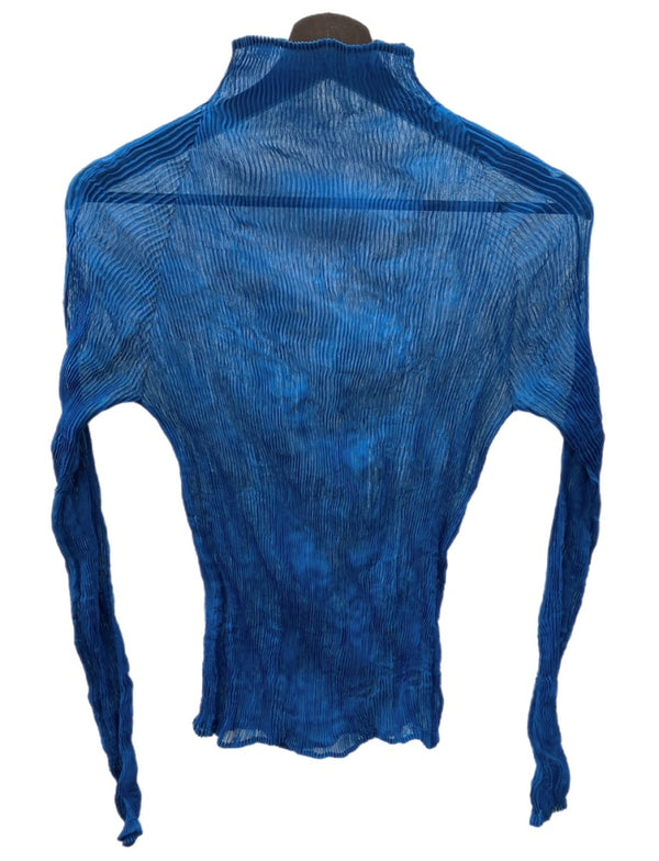 イッセイミヤケ ISSEY MIYAKE 16SS 波プリーツ タートル シアー シースルー トップス PLEATS ポリエステル 日本製 BLUE 青 IM71FJ410 長袖カットソー 無地 ブルー SIZE2 104LT-239