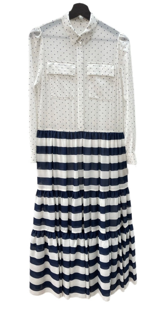 ボーダーズアットバルコニー BORDERS at BALCONY シャツワンピース シフォン シースルー ティアード ONE-PIECE ドット ボーダー 切替 ドレス DRESS WHITE 白 BD2111-3E-13 ワンピース 総柄 ホワイト SIZE36 104LT-111