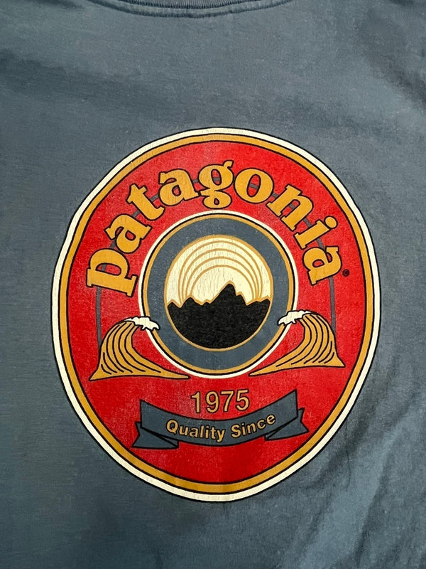 パタゴニア PATAGONIA 90s Vintage ヴィンテージ USA製 Benetical T's Long Sleeve 長袖 カットソー ロゴプリント バックプリント XL ロンT ブルー LLサイズ 101MT-4694